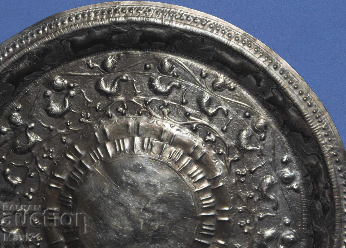 Mare tavă decorativă argintată veche, cu panou - 7