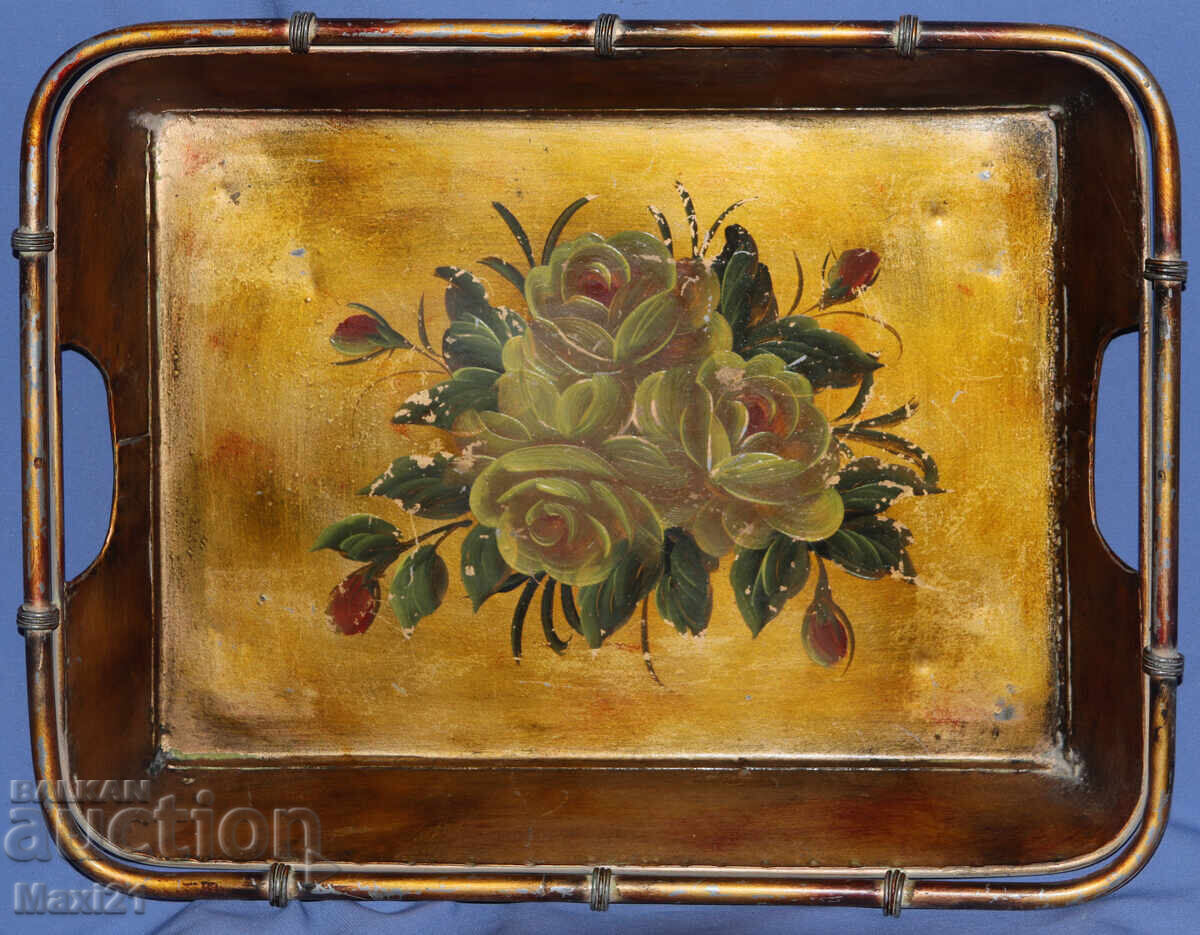 Δημοπρασία Αντίκα μεγάλος χειροποίητος ζωγραφιστός δίσκος χρώματος