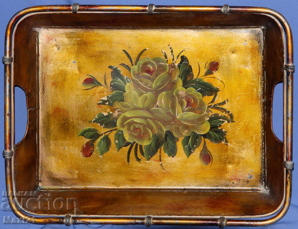 Αντίκα μεγάλος χειροποίητος ζωγραφιστός δίσκος χρώματος