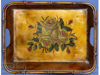 Винтидж голям ръчно изрисуван поднос цвета