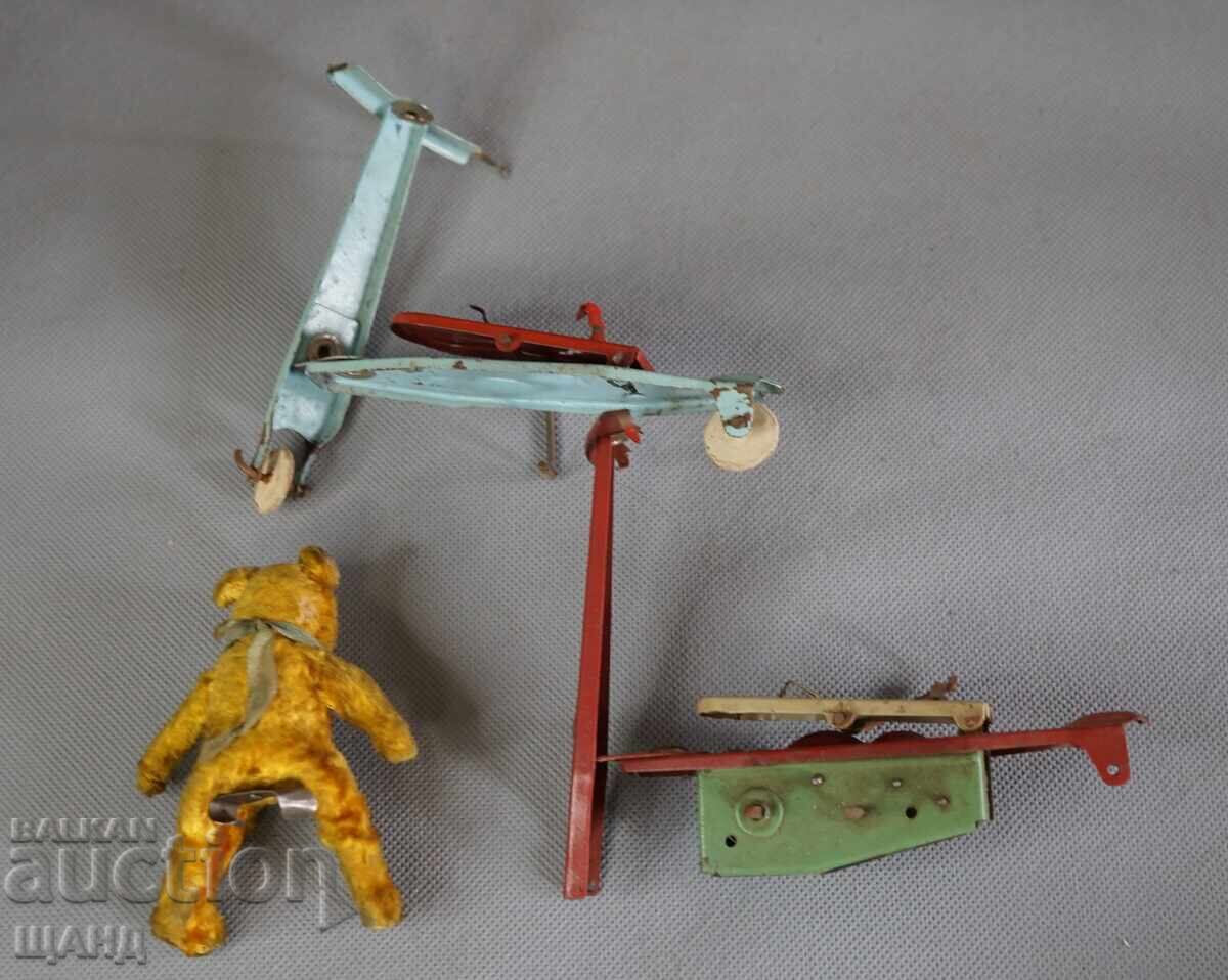 Old mechanical metal toy scooter model with bear - 5 Old mechanical metal toy scooter model with bear - 5