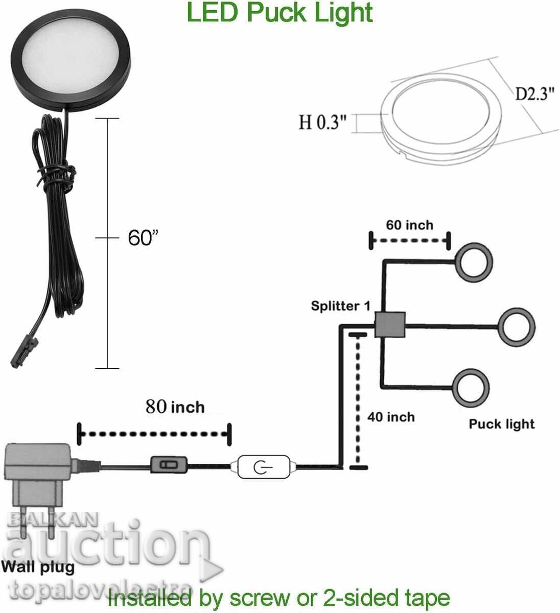 Auction  Set of 3 LED cabinet spotlights with dimmer and switch