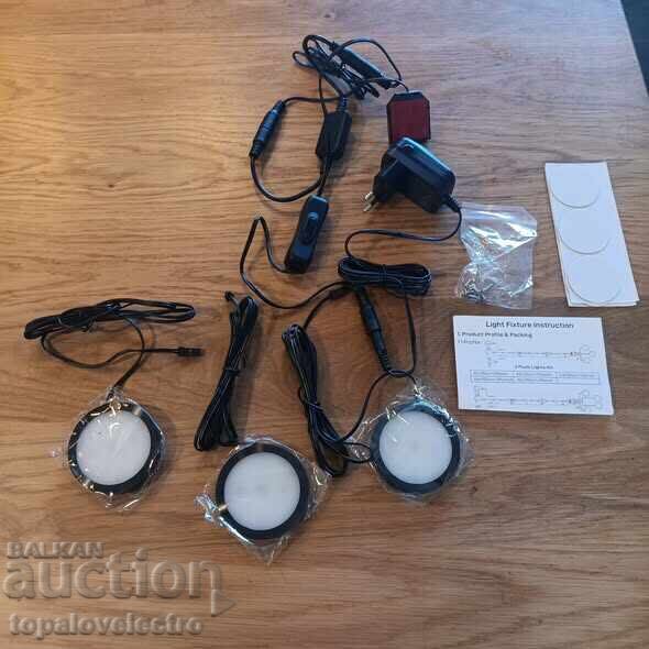 Delivery of Set of 3 LED cabinet spotlights with dimmer and switch