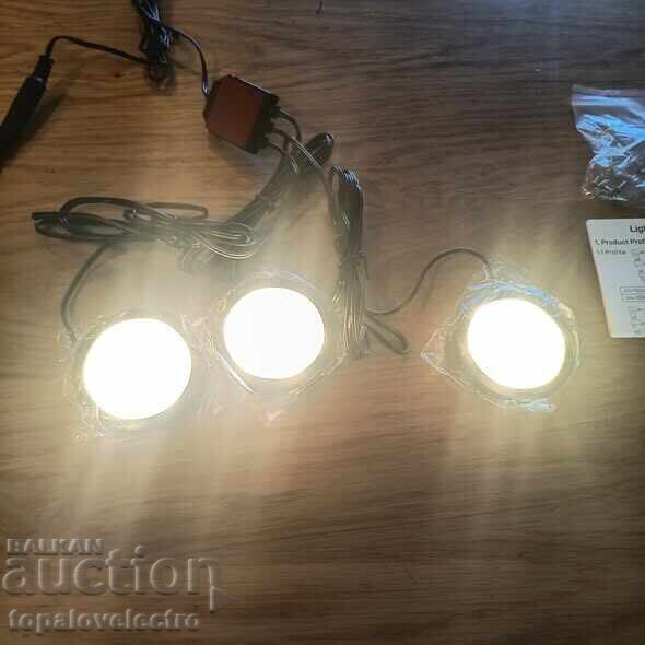Set of 3 LED cabinet spotlights with dimmer and switch - 5
