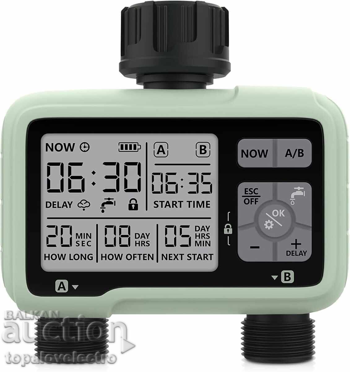 Διπλός χρονοδιακόπτης ποτίσματος με LCD οθόνη, προγραμματιστής