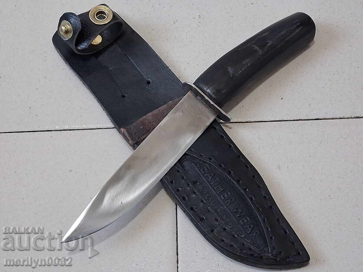 Hunting knife with a sheath, buffalo horn handle