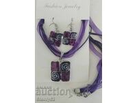 Μετάλλιο με σκουλαρίκια από γυαλί Murano και μεταξωτό κορδόνι