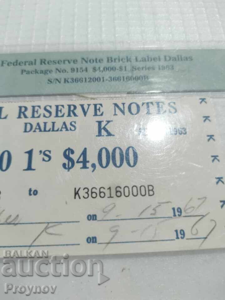 Auction Certified Federal Reserve Note from 1963 Auction Certified Federal Reserve Note from 1963