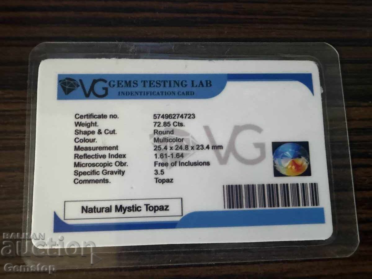 BZC! 72.85 ct Natural Mystic Topaz Round Cert. AGL from 1st! - 7 BZC! 72.85 ct Natural Mystic Topaz Round Cert. AGL from 1st! - 7