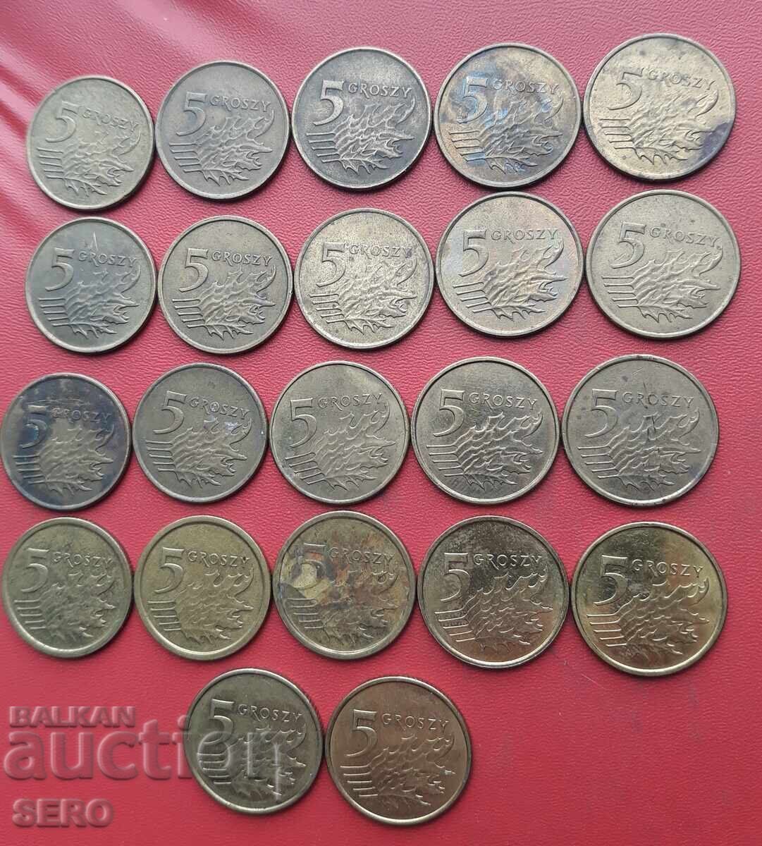 Poland - Lot of 22 x 5 groszy from different years with price 1.01 BGN | € 0.52 Poland - Lot of 22 x 5 groszy from different years with price 1.01 BGN | € 0.52