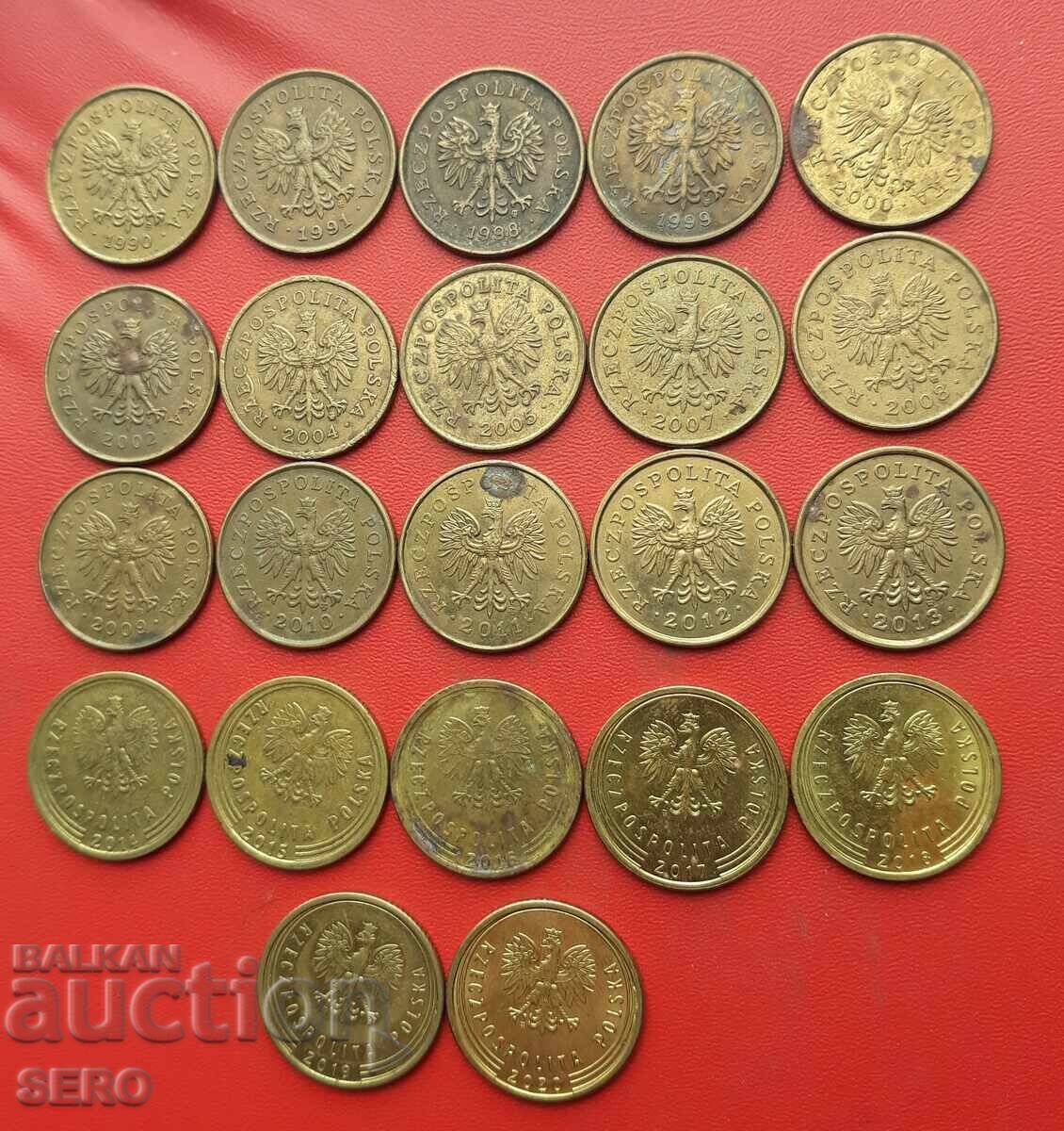Poland - Lot of 22 x 5 groszy from different years Poland - Lot of 22 x 5 groszy from different years