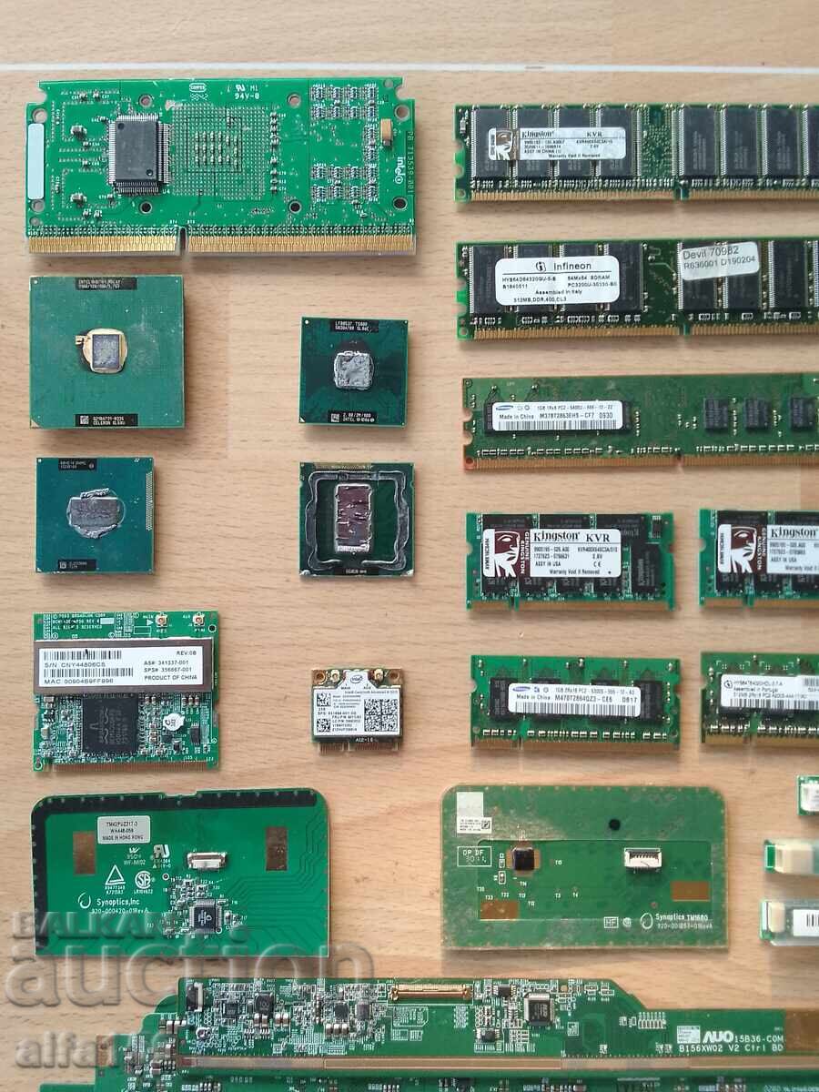 Auction  Lot of processors, ram and cards for electronic scrap