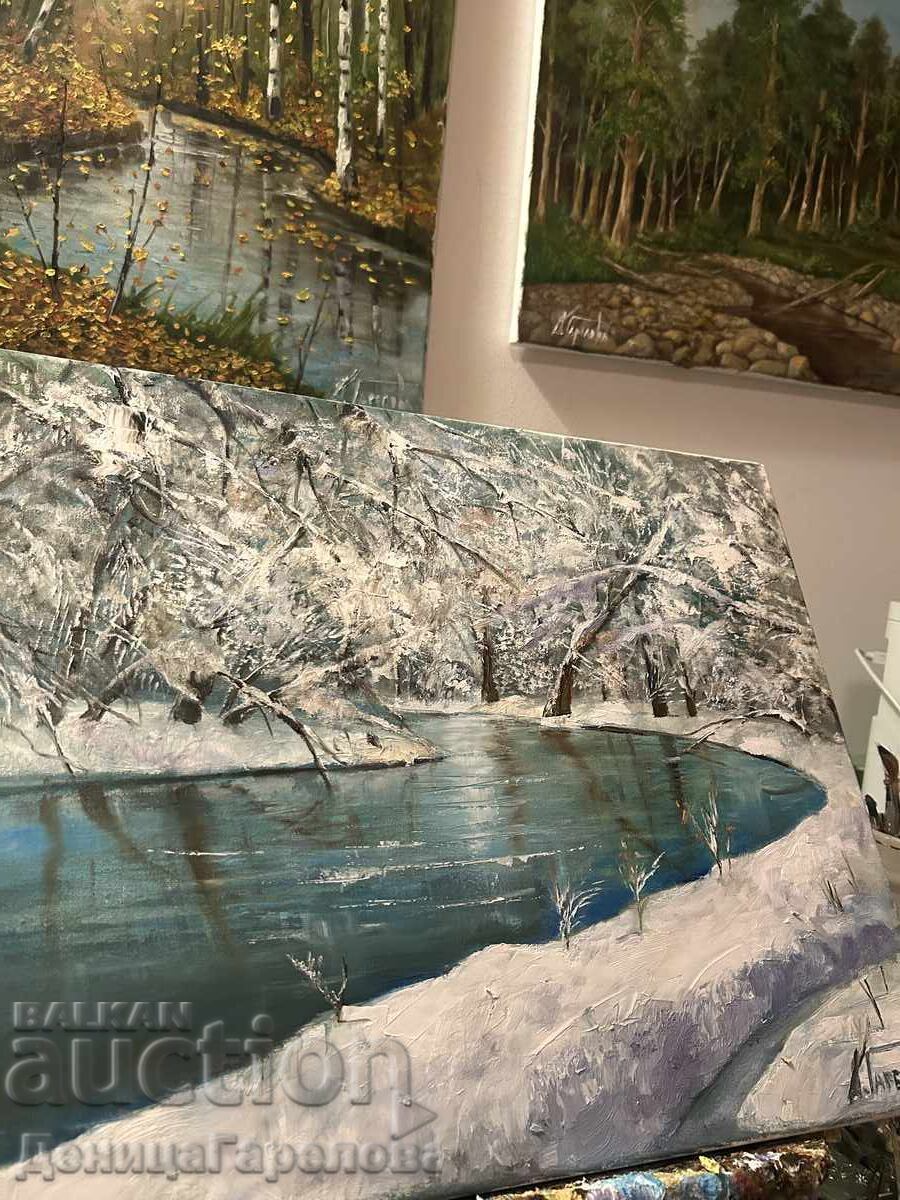 Denitsa Garelova Painting 50/40 "Winter Landscape by the River" with price 150.00 BGN | € 76.69 Denitsa Garelova Painting 50/40 "Winter Landscape by the River" with price 150.00 BGN | € 76.69