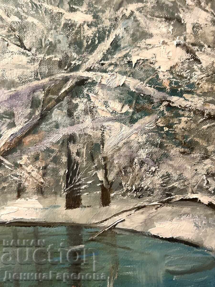 Delivery of Denitsa Garelova Painting 50/40 "Winter Landscape by the River" Delivery of Denitsa Garelova Painting 50/40 "Winter Landscape by the River"