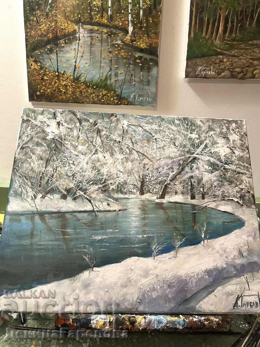 Denitsa Garelova Painting 50/40 "Winter Landscape by the River" - 5 Denitsa Garelova Painting 50/40 "Winter Landscape by the River" - 5