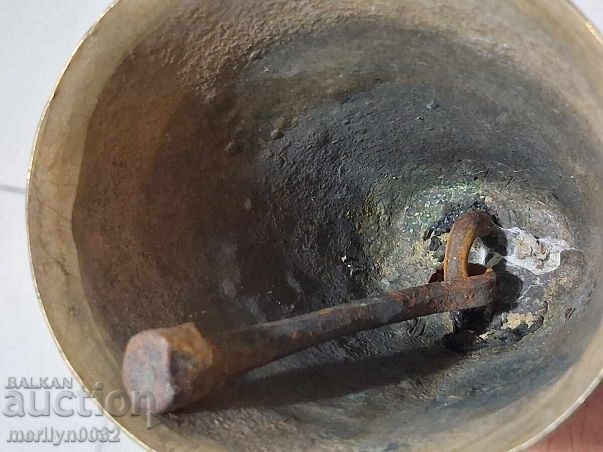 Auction  Old bronze cauldron with a strap, neck strap, clapper, bell