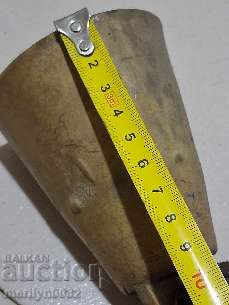 Old bronze cauldron with a strap, neck strap, clapper, bell - 5