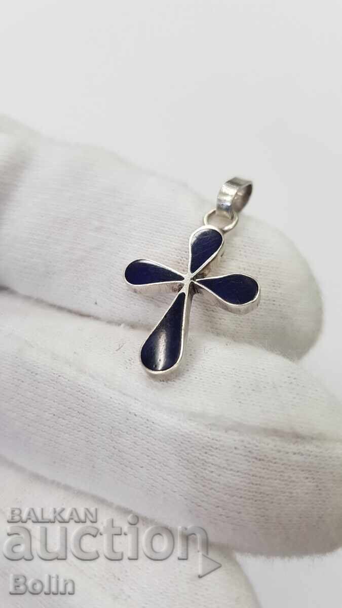 Δημοπρασία Ασημένιος συλλεκτικός σταυρός με μπλε σμάλτο Ευρώπη