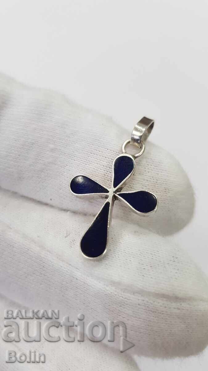 Ασημένιος συλλεκτικός σταυρός με μπλε σμάλτο Ευρώπη