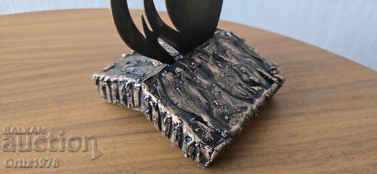 Metal deer on wooden base - 31cm / 20cm - 5