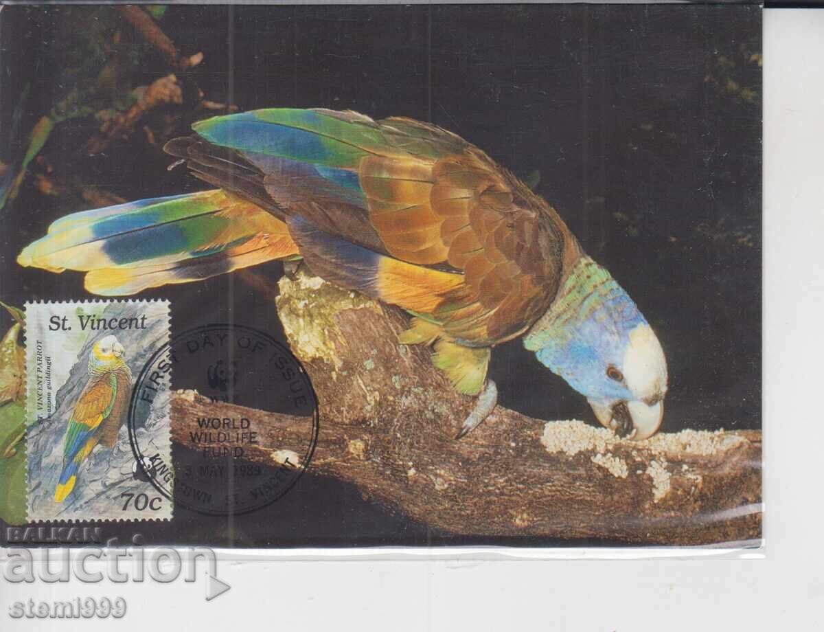 Postcard MAX FDC PARROTS BIRDS WWF Postcard MAX FDC PARROTS BIRDS WWF