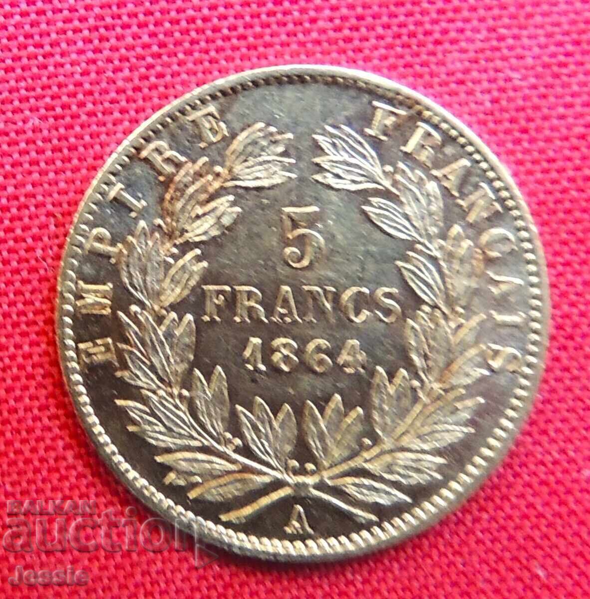 5 Franci 1864 A Franța ( 5 franka Frantsiya ) (aur) SRAVNI 5 Franci 1864 A Franța ( 5 franka Frantsiya ) (aur) SRAVNI