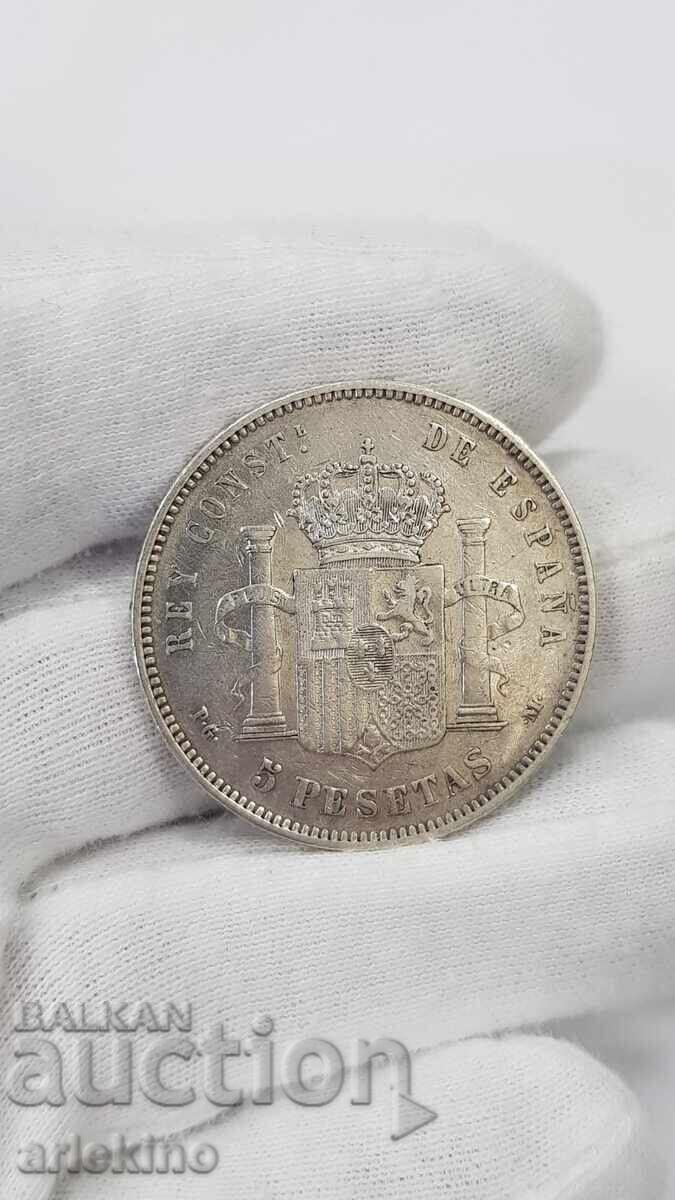 Auction Rare silver coin 5 pesetas 1891 Auction Rare silver coin 5 pesetas 1891