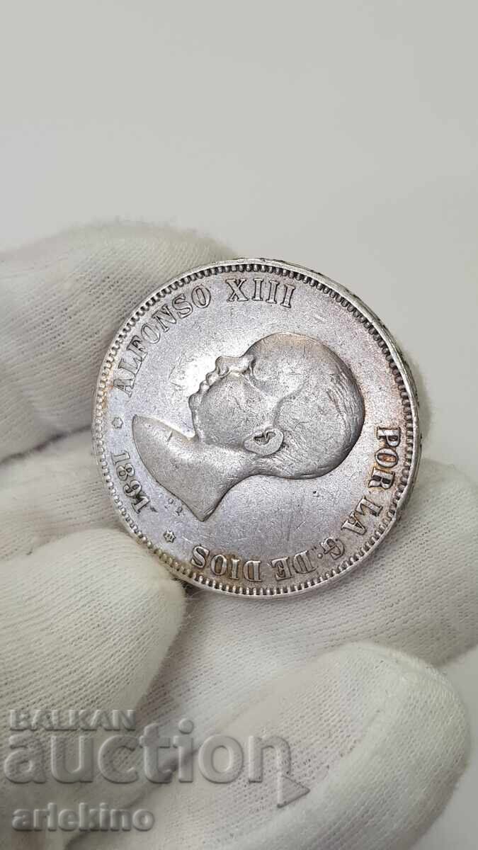 Delivery of Rare silver coin 5 pesetas 1891 Delivery of Rare silver coin 5 pesetas 1891