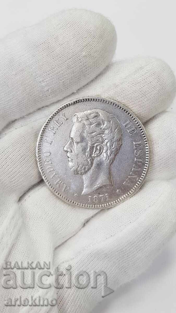 Delivery of Rare silver coin 5 pesetas 1871 Delivery of Rare silver coin 5 pesetas 1871