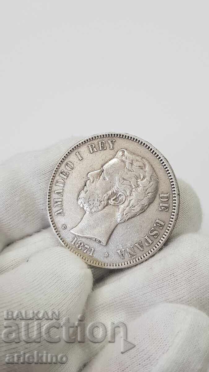 Delivery of Rare silver coin 5 pesetas 1871 Delivery of Rare silver coin 5 pesetas 1871