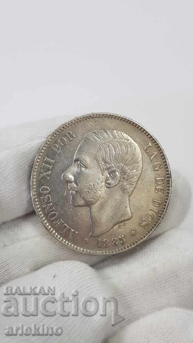 Delivery of Rare silver coin 5 pesetas 1885 Delivery of Rare silver coin 5 pesetas 1885