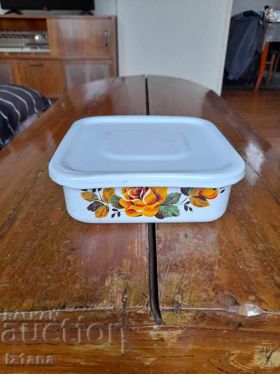Old enamel food box