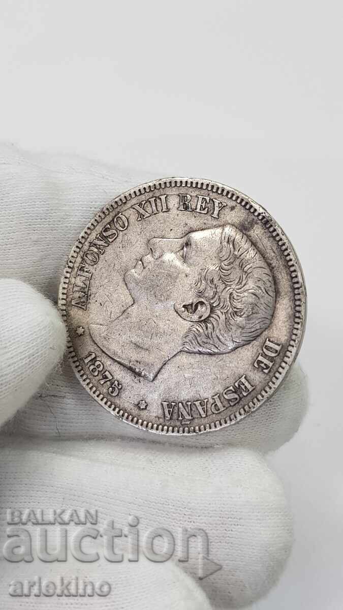 Delivery of Rare silver coin 5 pesetas 1875