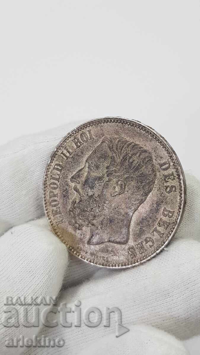 Uncleaned, natural silver coin 5 Francs 1872 Belgium - 5 Uncleaned, natural silver coin 5 Francs 1872 Belgium - 5