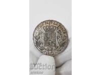 Uncleaned, natural silver coin 5 Francs 1872 Belgium