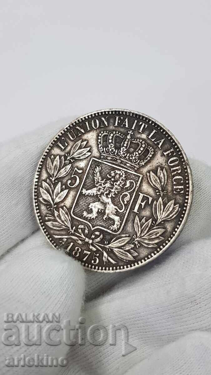 Licitație Monedă de colecție din argint 5 franci 1875 Belgia Licitație Monedă de colecție din argint 5 franci 1875 Belgia