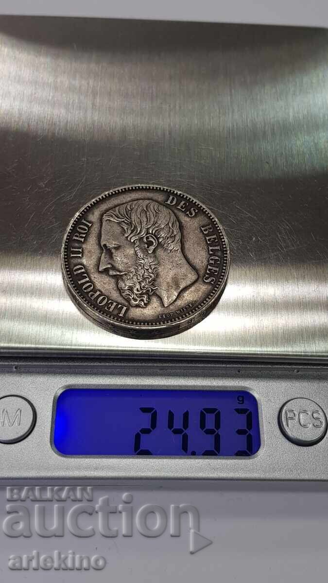 Monedă de colecție din argint 5 franci 1875 Belgia - 5 Monedă de colecție din argint 5 franci 1875 Belgia - 5