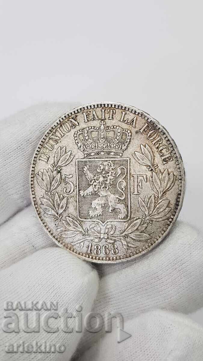 Collectible Silver Coin 5 Francs 1868 Belgium with price 85.00 BGN | € 43.46 Collectible Silver Coin 5 Francs 1868 Belgium with price 85.00 BGN | € 43.46