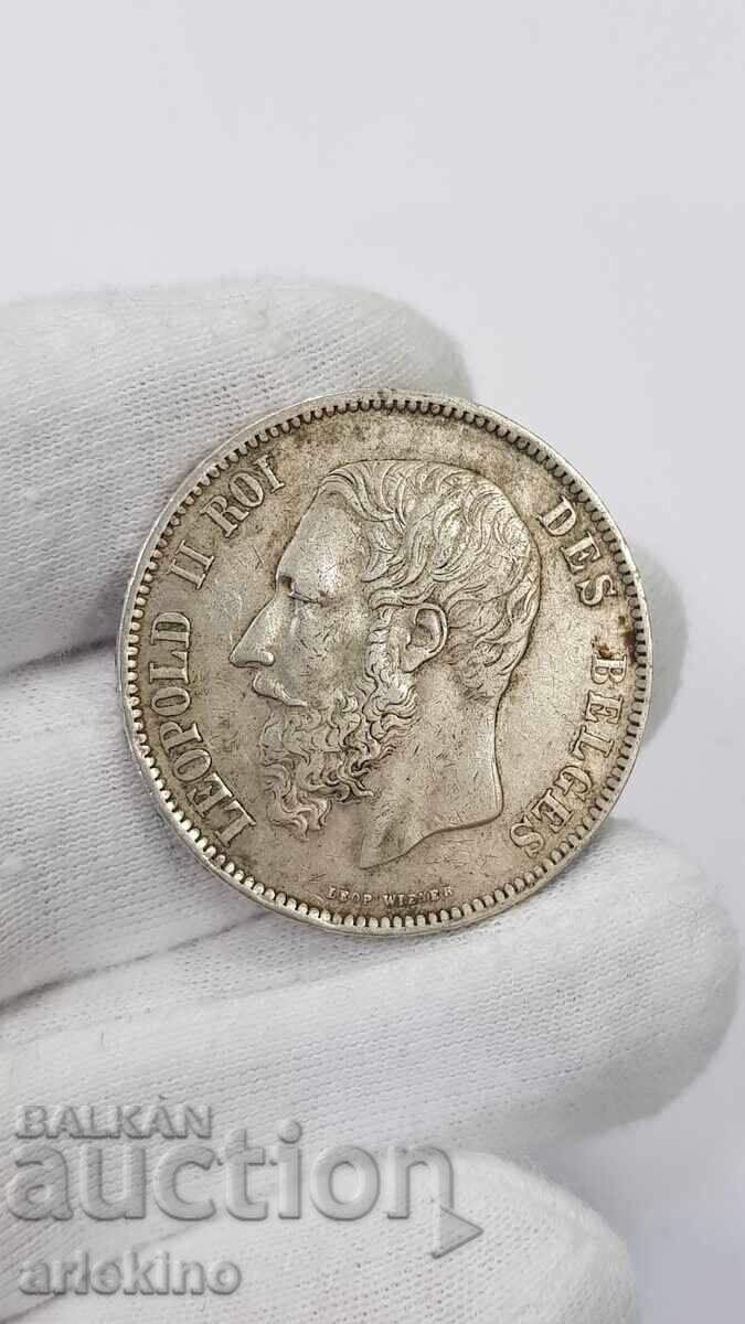 Collectible Silver Coin 5 Francs 1868 Belgium - 5 Collectible Silver Coin 5 Francs 1868 Belgium - 5