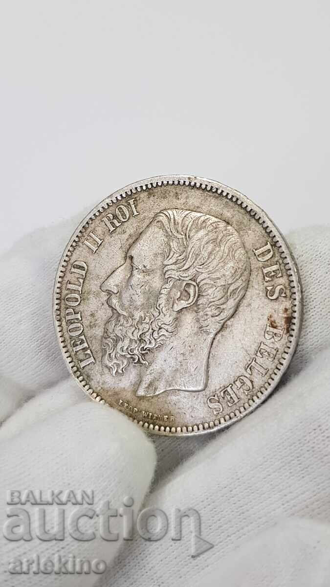 Collectible Silver Coin 5 Francs 1868 Belgium - 7 Collectible Silver Coin 5 Francs 1868 Belgium - 7