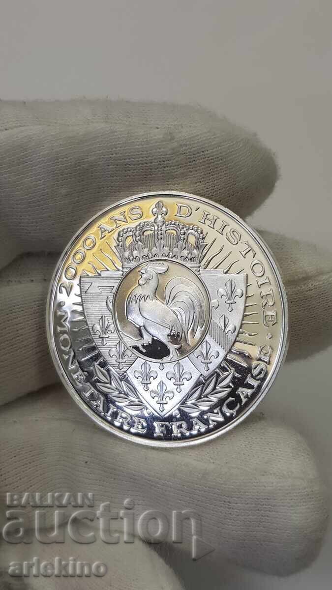 Monedă de colecție din argint placat cu aur, medalie Franța 999 pr - 5 Monedă de colecție din argint placat cu aur, medalie Franța 999 pr - 5