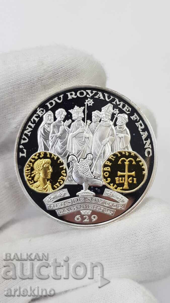Monedă de colecție din argint placat cu aur, medalie Franța 999 pr Monedă de colecție din argint placat cu aur, medalie Franța 999 pr
