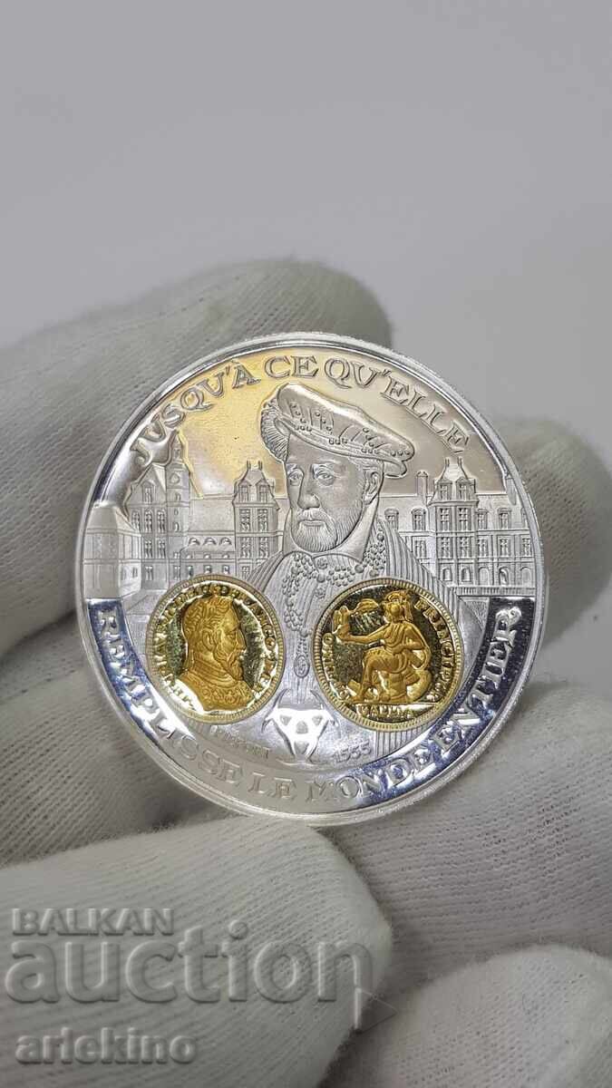 Auction Collectible Silver, Gold-plated Coin, Medal France 999 AD Auction Collectible Silver, Gold-plated Coin, Medal France 999 AD