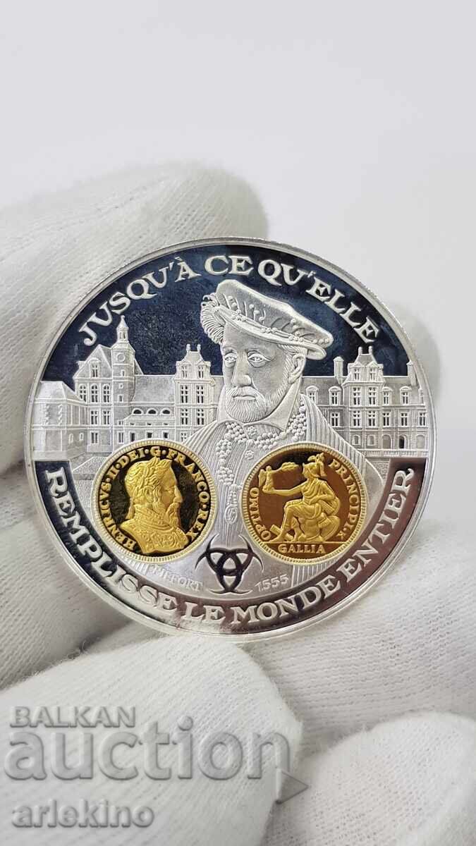 Collectible Silver, Gold-plated Coin, Medal France 999 AD Collectible Silver, Gold-plated Coin, Medal France 999 AD