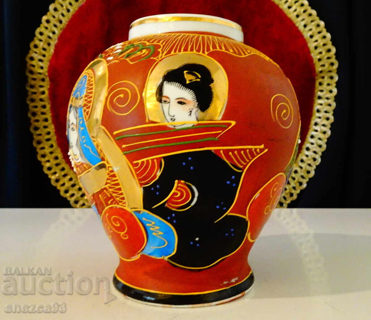 Vază de porțelan japonez Satsuma, aur, ștampilă - 5