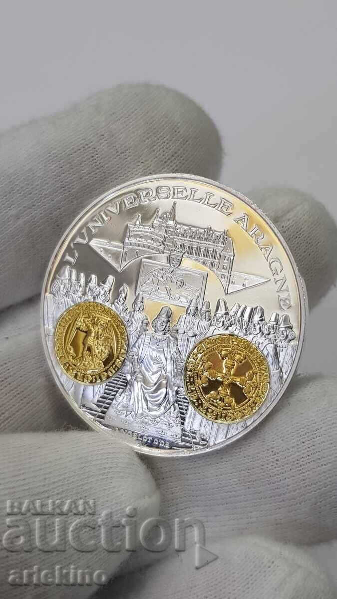 Auction Collectible Silver, Gold-plated Coin, Medal France 999 AD Auction Collectible Silver, Gold-plated Coin, Medal France 999 AD