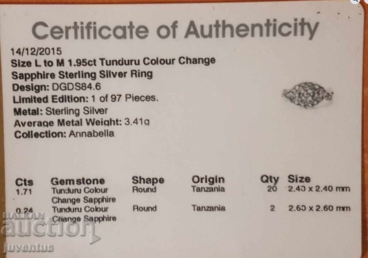 SILVER RING WITH COLOR-CHANGING SAPPHIRES CERTIFICATE - 5 SILVER RING WITH COLOR-CHANGING SAPPHIRES CERTIFICATE - 5