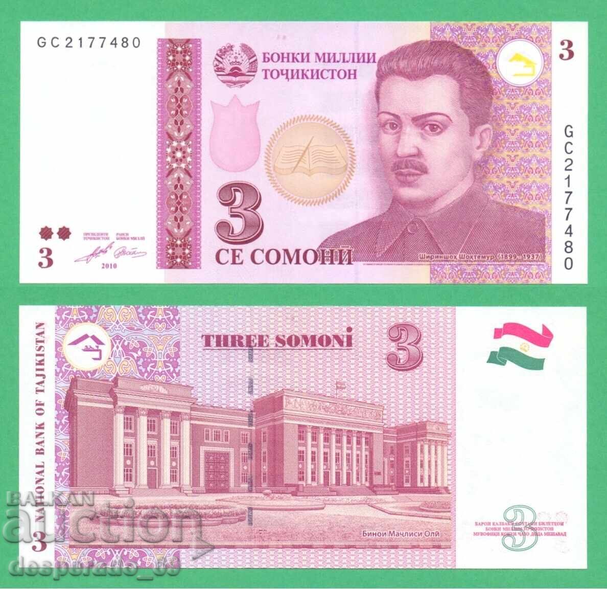 (¯`'•.¸ ТАДЖИКИСТАН 3 сомони 2010 UNC ¸.•'´¯) (¯`'•.¸ ТАДЖИКИСТАН 3 сомони 2010 UNC ¸.•'´¯)