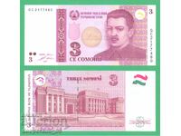 (¯`'•.¸ TAJIKISTAN 3 Somoni 2010 UNC ¸.•'´¯)
