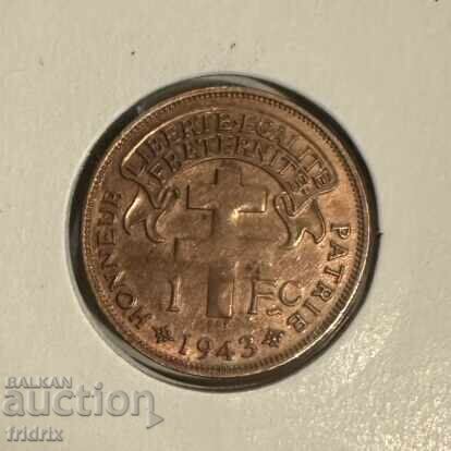 Auction  Madagascar 1 Franc 1943 ZHO